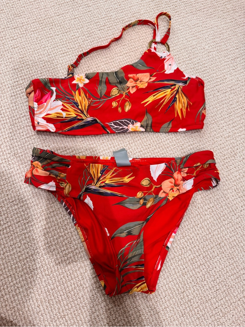ANTONIO MELANI Red Floral One-Shoulder Bikini Set